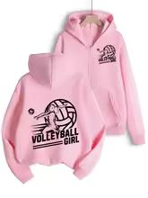 Girls Zip Up Hooded Jacket Volleyball Girl Player Graphic Long Sleeve Casual Sports Hoodie For Teen Girls Training Daily Outfit