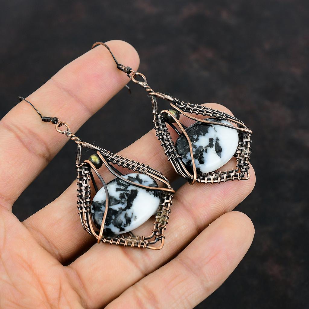 White Buffalo Turquoise Earring Copper Wire Wrapped Earring Gemstone Copper Jewelry Decent Earring Gifts For Wife Handmade Brand New Jewelry