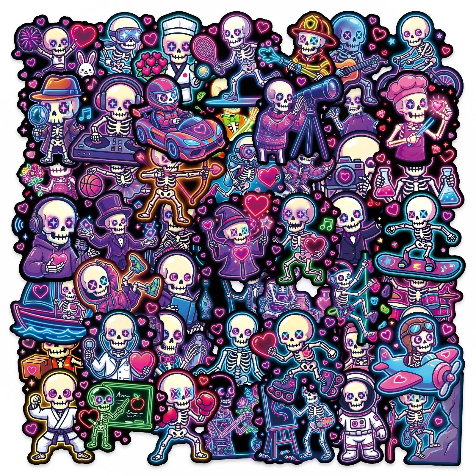 

50 Neon Skull Love Stickers Creative Purple Weird Skull Ghost Face Material Decorative Stickers