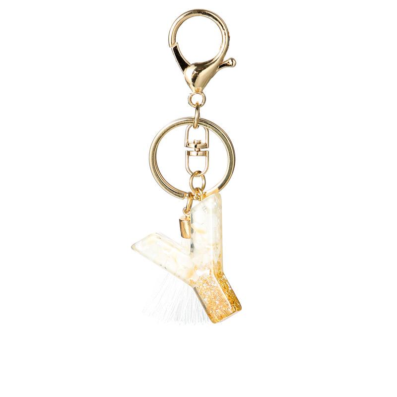 White Tassel Crystal Resin Stone Gold Foil Keychain Classic Retro Fashion Bag Accessory Practical Durable Backpack Hanging Charm