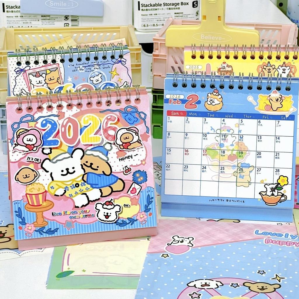 Kawaii Line Puppy Desk Calendar Cute Cartoon Dog Themed Large Calendar Desk Calendar Student Desktop Decor New Year Gifts