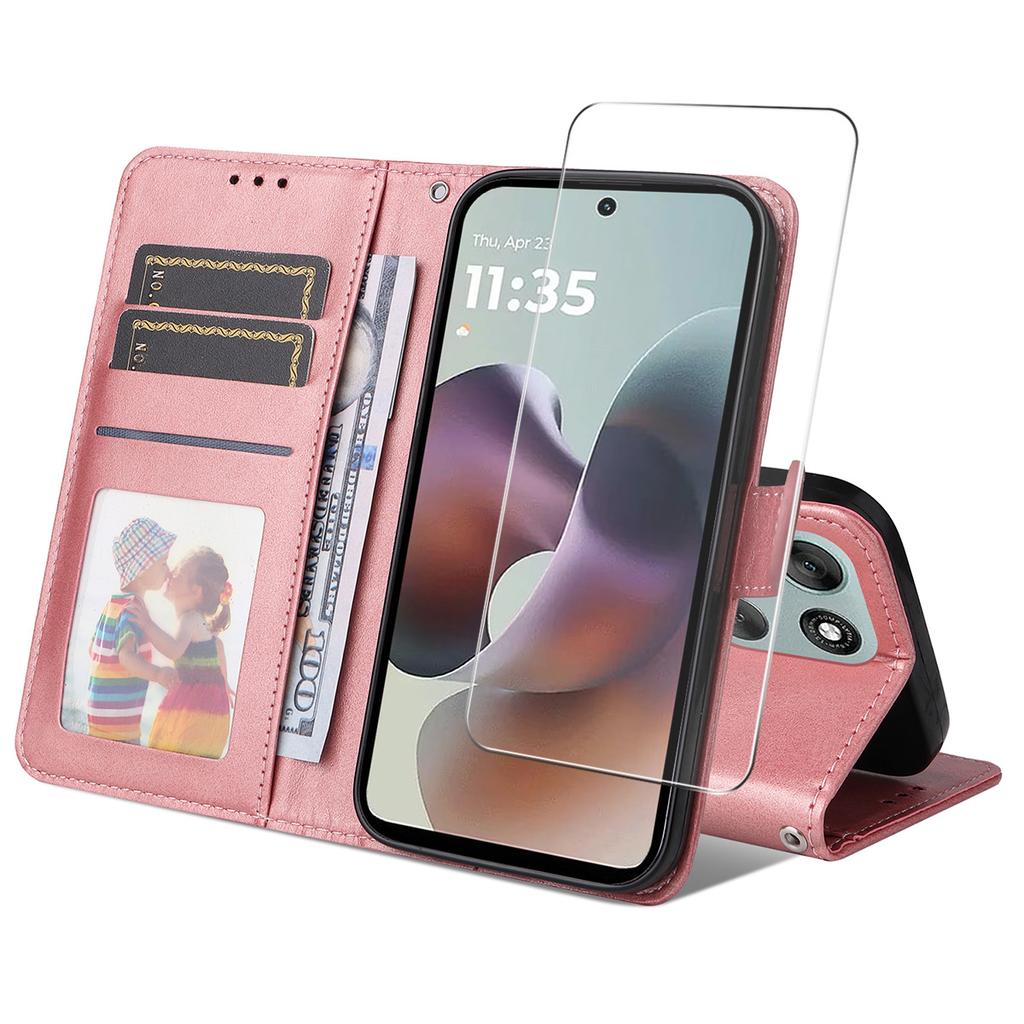For Motorola Moto G86 Power 5G/Motorola Moto G86 5G PU Leather Wallet Case Phone Stand Cover with Tempered Glass