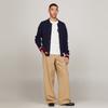 Tommy Hilfiger Cotton Heavyweight Letter Embroidered Logo Loose Baseball Collar Knitted Cardigan Men Outerwear Navy-Blue MW0MW33090