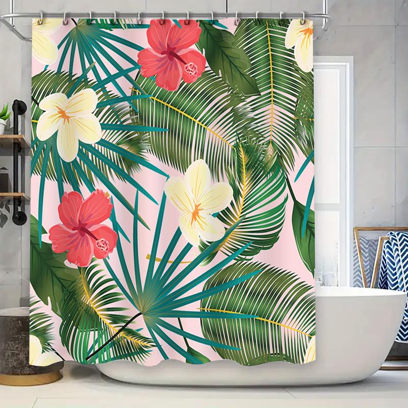 

Bright Floral Green Leaves Shower Curtain for Bathroom Decor in Pink and Yellow TaurusDuan Brand Home Accessories 90x180cm