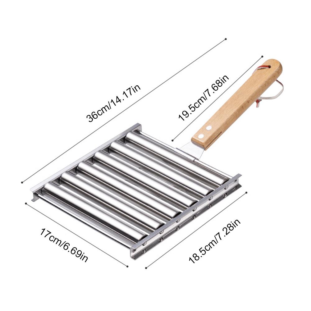 LF# Hot Dog Roller with Wood Handle Stainless Steel Griller Grill Accessories (M