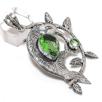 Natural Tsavorite Gemstone 925 Sterling Silver Jewelry Pendant 2.56" v6T66
