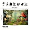 2D Whimsical Fairy Tale Forest Tapestry with Mushroom Cottage