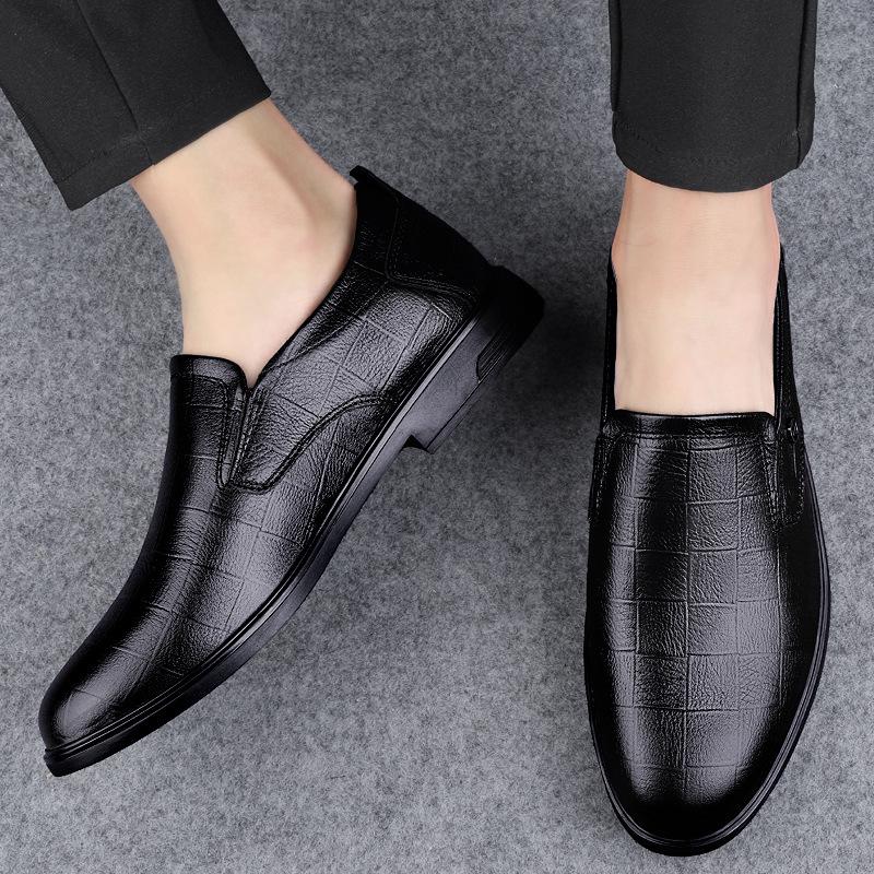 Sleeve casual leather shoes men's first layer cowhide business men's shoes non-slip soft sole soft surface driving shoes men's single shoes
