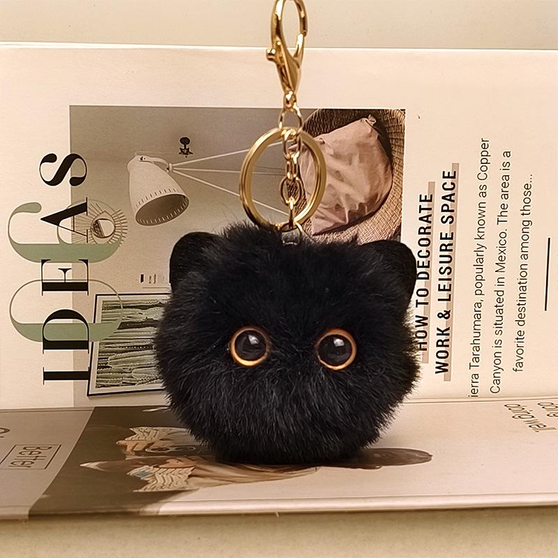 Multi-Color Blush Cat Ball Plush Doll Pendant - Long Hair, Accessory for Bags & Clothing