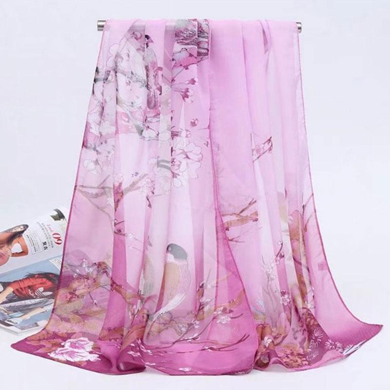 1pc Chiffon Scarf 150*50cm Print Floral Multi-style Women Sunscreen Long Shawl