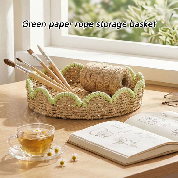 Scalloped Basket Tray Stylish Storage Plate with Handwoven Pattern For Bedroom Dresser And Living Room Decoration