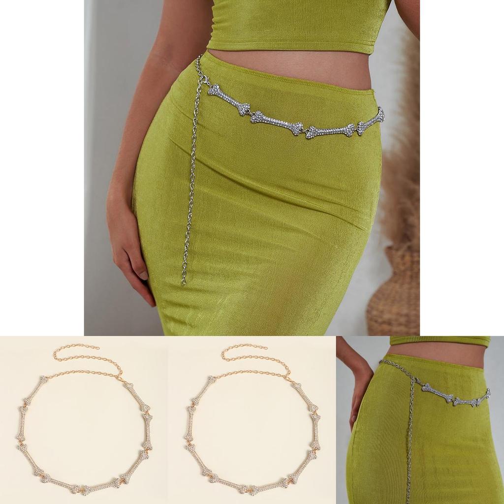 Womens Metal Bone Design Waist Chain With Rhinestone Decoration For Summer Fashion Accessories