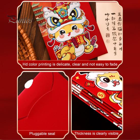 6 buc. Plicuri roșii Anul șarpelui 2025 Anul Nou Chinezesc Geanta cu bani norocos Buzunar roșu cu zodiac din desene animate pentru sărbătoarea Festivalului de primăvară