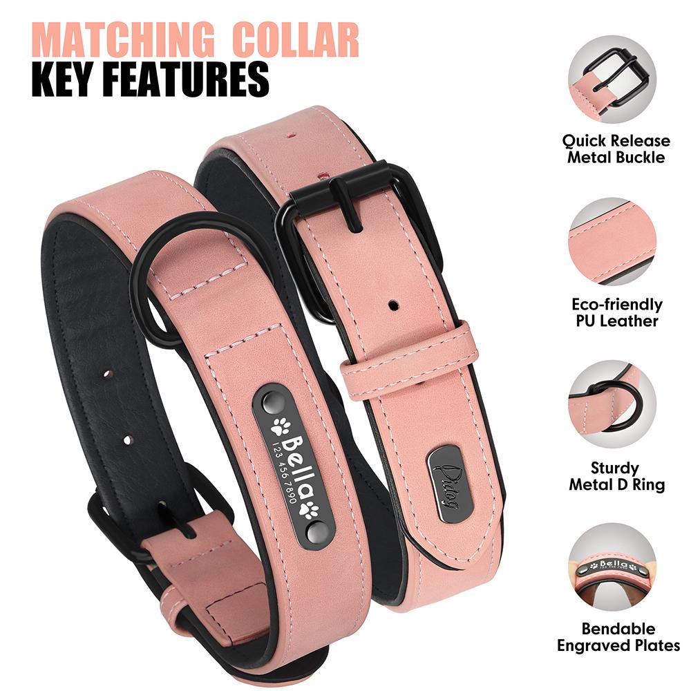 

Personalized PU Leather Dog Collar Leash Set Soft Padded Dog Collars Engraved Pet ID Necklace With Lead For Small Large Dogs Pug S