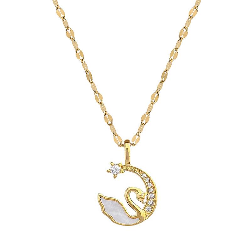 Light Luxury Temperament Gorgeous Moon Swan Necklace Female Versatile Collarbone Chain Titanium Steel Chain