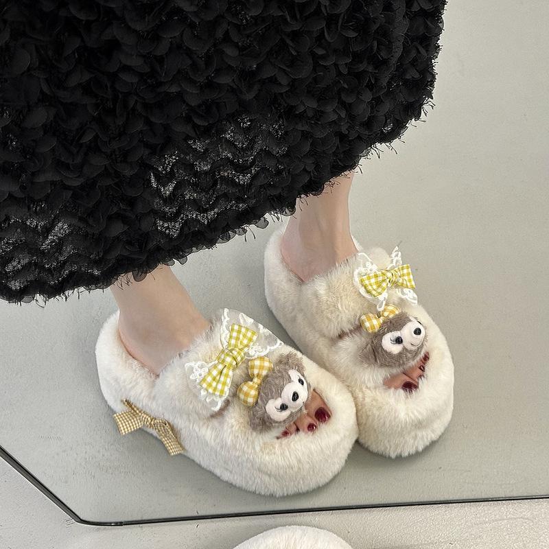 Thick-bottomed Non-slip Fluffy Slippers for Women 2025 Autumn and Winter Wear Cute Cartoon Doll Cotton Slippers for Women