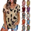 Summer New Women's Leopard Print Print Top Loose Casual V Collar Short Sleeve T Shirt