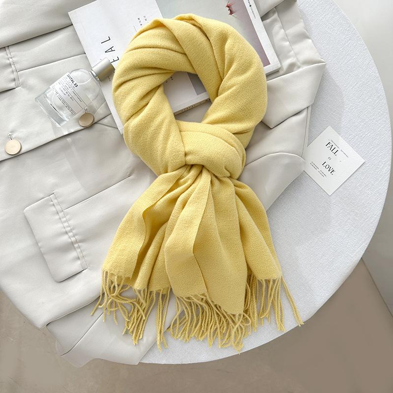 Scarf autumn and winter atmosphere solid color imitation cashmere women's temperament literary niche soft waxy warm fringed scarf shawl