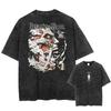 Anime Eren Yeager Muster Gewaschenes T-Shirt, Herren Comic Locker Geschnittenes T-Shirt, Gewaschene Baumwolle Trendige Marke Herren T-Shirt