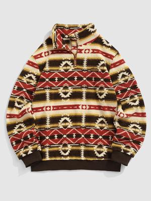 Sweat-shirt à col montant et fermeture éclair à imprimé ethnique aztèque pour homme