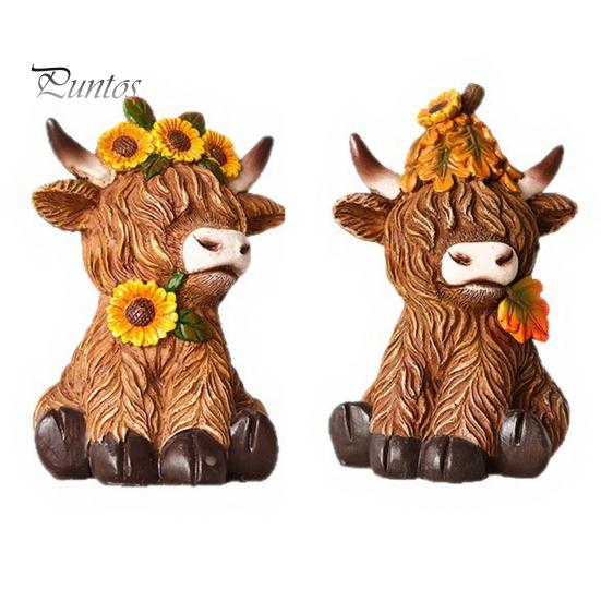 Lifelike Animal Shape Ornaments Highland Cow Garden Statue, Cute Resin Figurine Outdoor Indoor Fall Theme Window Display Table Desk Decor, Gift