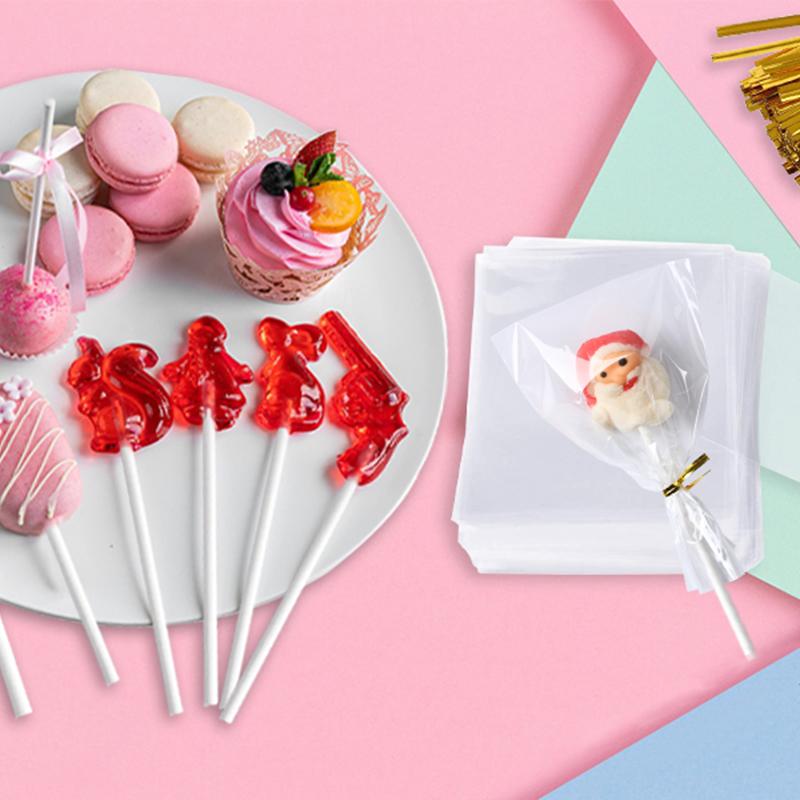 100pcs/set Lollipop Packaging Bag Set Paper Stick Flat Pocket Zip Ties DIY Household Kitchen Supplies Festival Gift Candy TMZ