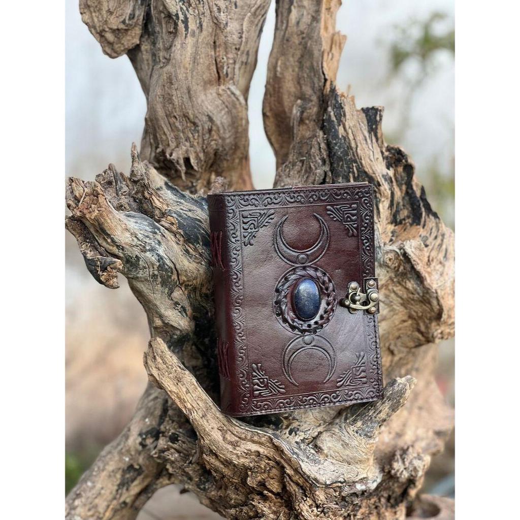 Handmade Leather Triple Moon Journal: Stone Embossed Notebook