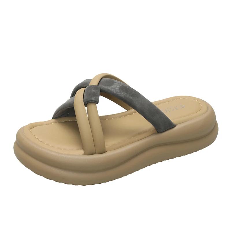 Fashion Summer New Outward Wear National Style Cross Versatile Platform Casual Soft Sole Fashion Beach Comfortable Slippers Non-slip