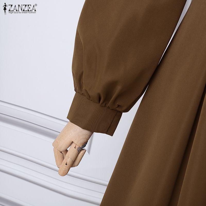 ZANZEA Dámské ležérní šaty s límečkem s volným dlouhým rukávem