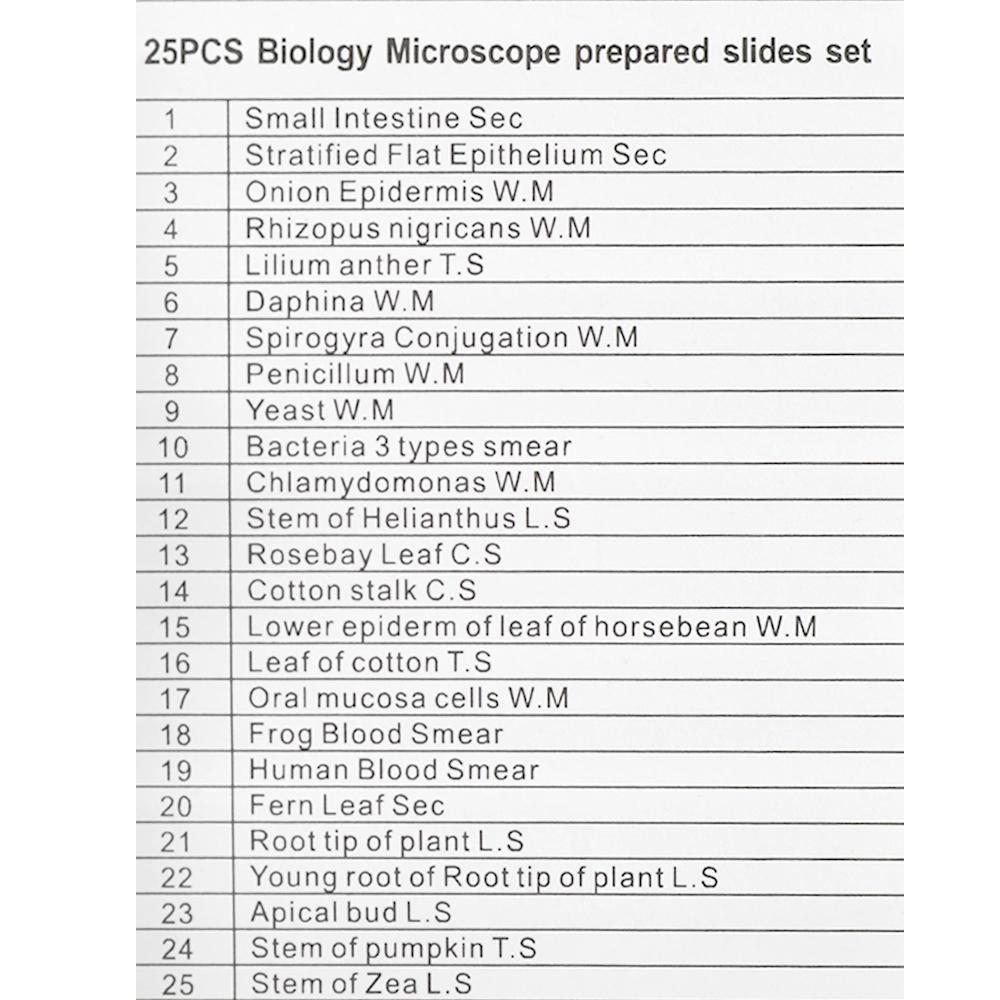 25PCS/Set Biological Glass Sample Prepared Basic Tissues Science Cover Slips Portable Microscope Slides Educational Samples