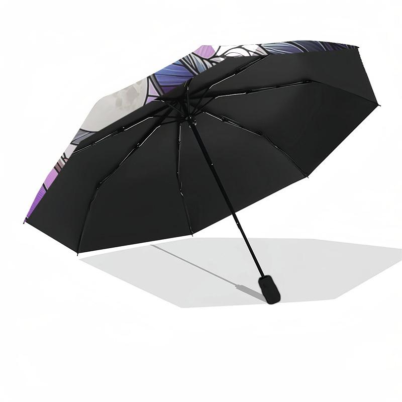 1pc Stained Glass Witch Moon Auto Open Close Umbrella - Portable Tri-Fold Design with 8-Bone Iron Frame - Outdoor - Perfect Gift for Fans, Travelers,
