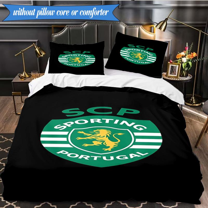 Set Biancheria da Letto 3 Pezzi Emblema Cresta Sporting Cp Stampa 2D (Include 1 Copripiumino + 2 Federe Senza Imbottitura), Decorazione camera da letto, Regalo ventilatore