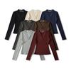 Korean Style Lace Trim V-Neck Slim-Fit Fleece Long Sleeve Women's Top