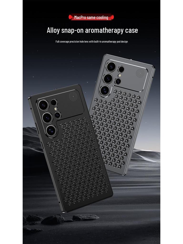 Custodia Raffreddante in Metallo per Aromaterapia Samsung S26 Ultra: Cover Protettiva Anti-Caduta a Scatto per S25 e S24 Ultra
