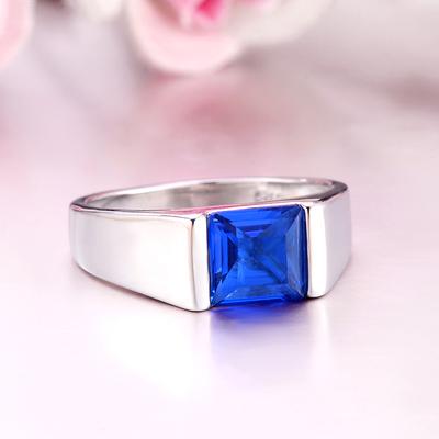 High Quality Blue Crystal Engagement Rings Atmospheric Fashion Blue Zircon Inlay Ring Men's Jewelry