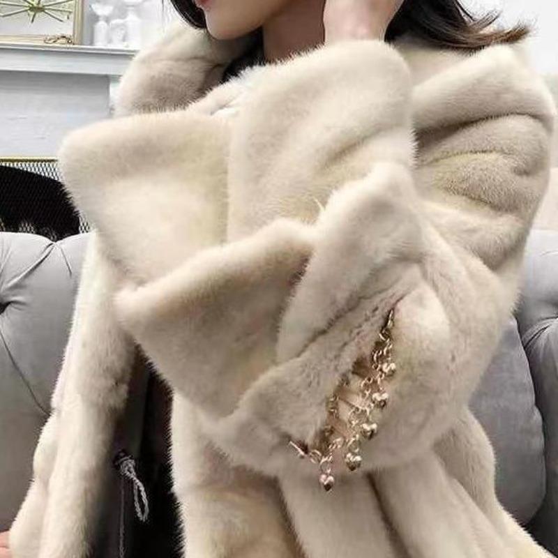 Winter new velvet imitation mink coat women's age-reducing hooded imitation fur coat women's medium and long trendy