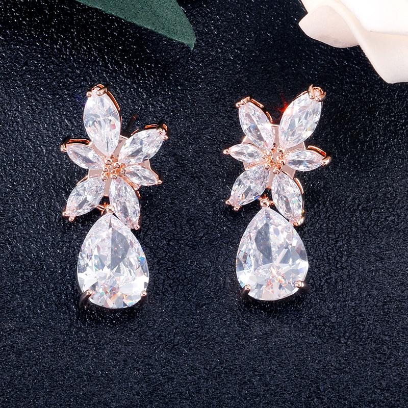 ZAKOL Fashion Water Drop Zircon Dangle Earrings For Women Luxury White Leaf Drop Earrings Bridal Wedding Party Jewelry