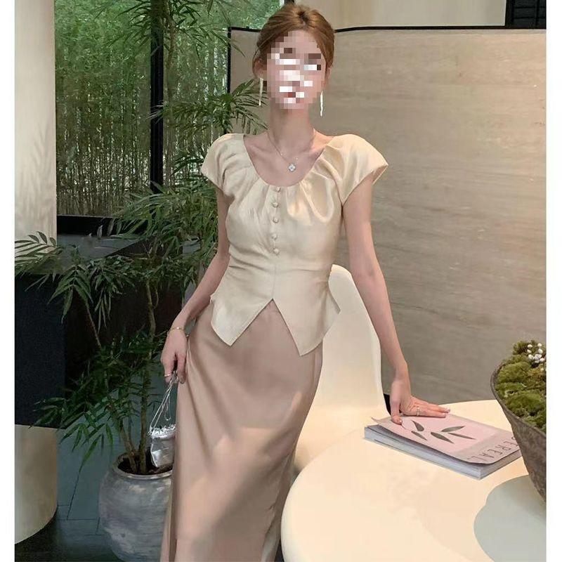 2025 Retro Satin High-Waisted Irregular Skirt - Elegant, Gentle Summer Style Skirt