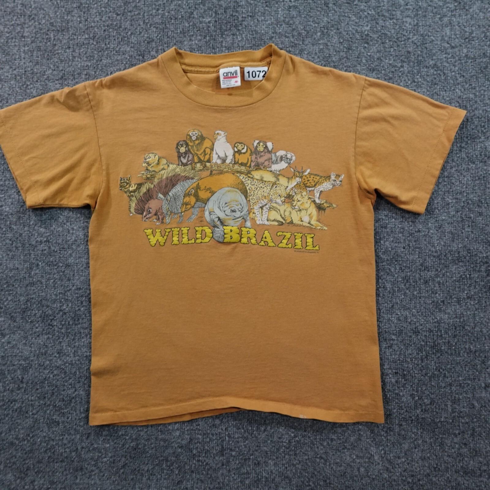VTG Wild Brazil Shirt Men M Yellow 90s Jungle Animals Single Stitch USA 11072 L