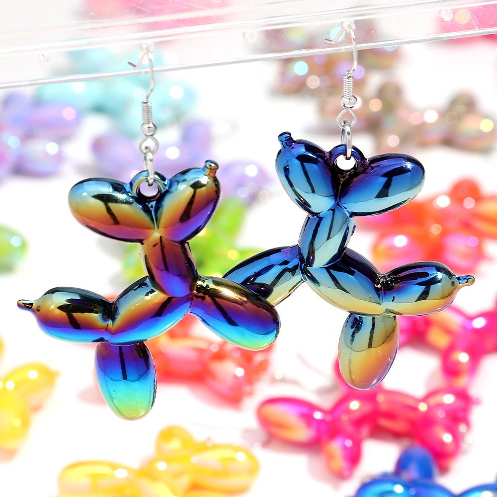 Trendige bunte Acryl-Ballonhund-Hängeohrringe für Damen Mädchen Neue Süße 3D-Welpen-Hängeohrringe Kreativer Schmuck Geschenke