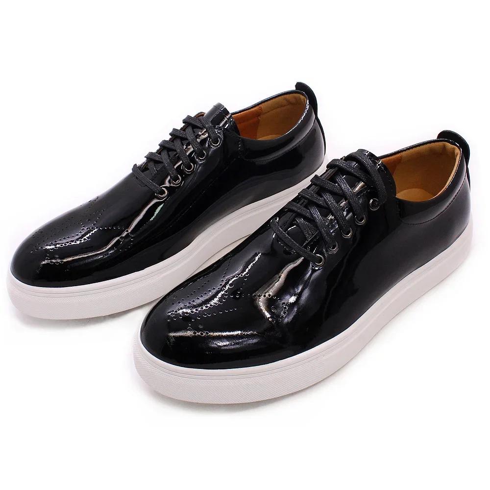 Fashion Men's Black Patent Leather Oxford Shoes Casual Breathable Lace-Up Luxury Office Business Flat Italian Style