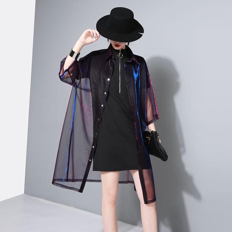 2025 Women's Mid-Length Laser Color-Changing See-Through Sun Protection Shirt Jacket