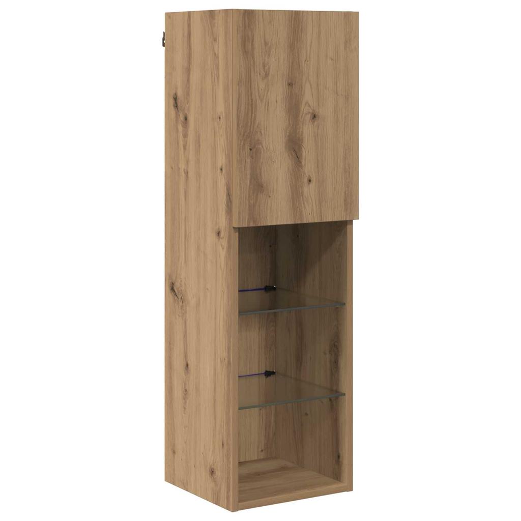 Wall Mounted TV Cabinet with LED Lighting 7 pcs Artisan Oak Wood Based Material