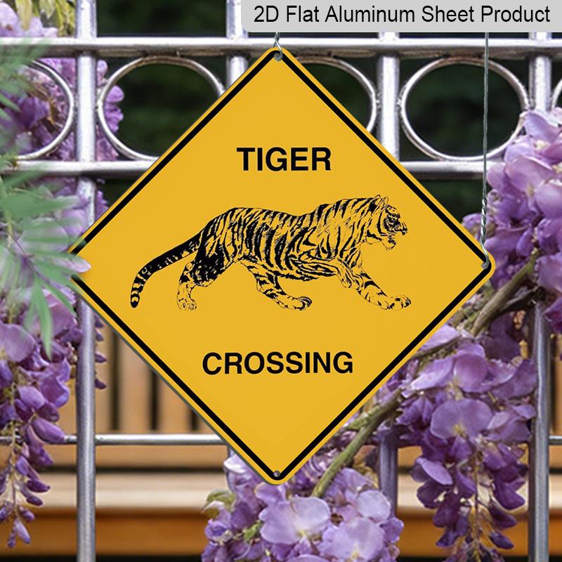 

2D Flat 1pc, Funny Tiger Crossing Sign - Heavy-Duty Iron Metal Plaque with Tiger Graphic - Yellow & Warning Decoration for Home, Office, Garage, Farm 20*20cm