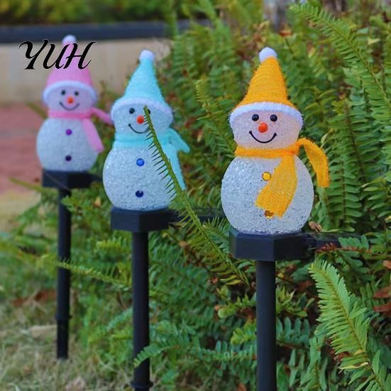 LED Decorative Lawn Ornament Solar Snowman Pathway Lights, Outdoor Waterproof Ground Stake with Resin Landscape Lamp Light, Garden Light for