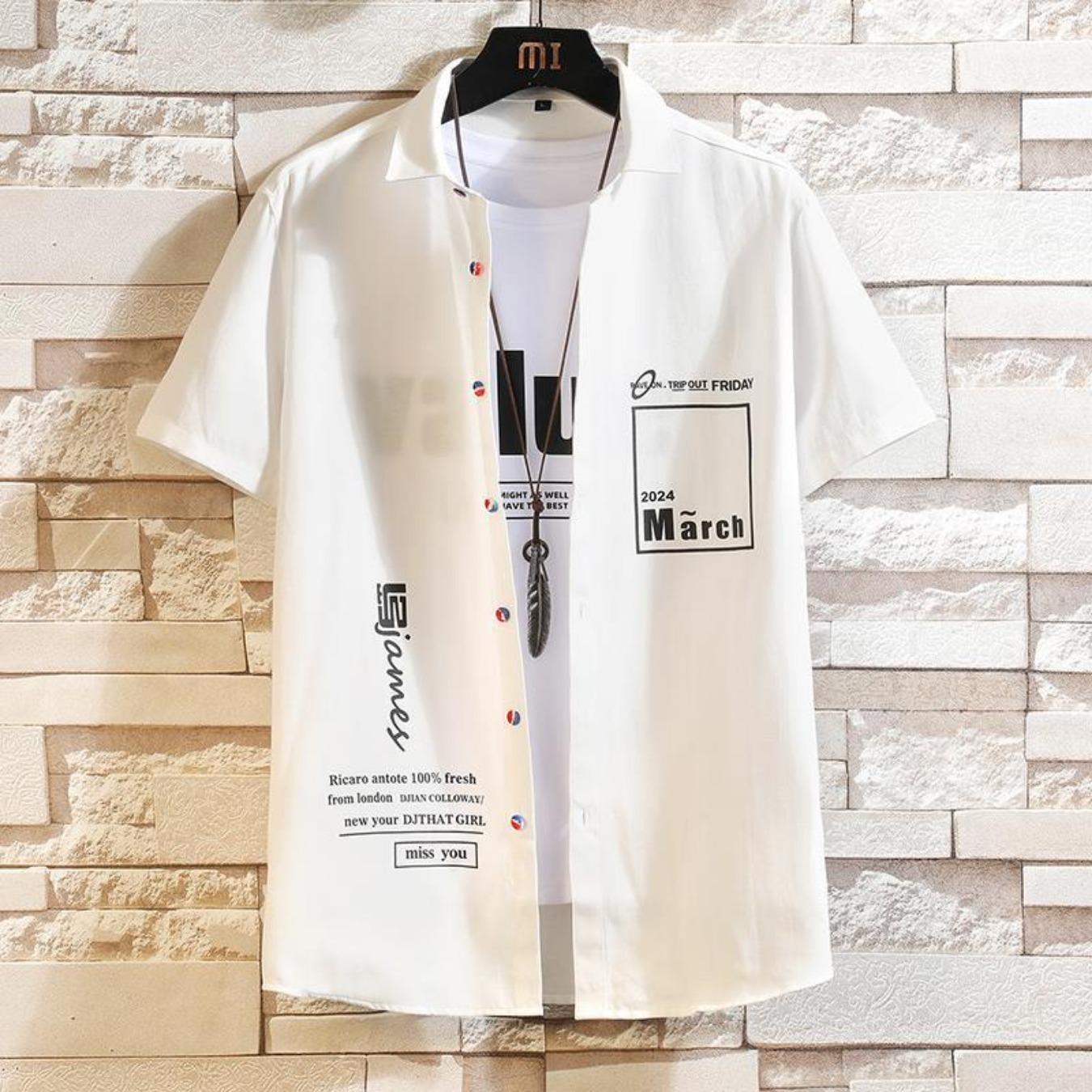 Summer Korean-style Casual Versatile Student Handsome Short-sleeved Shirt Loose Trendy Youth XS