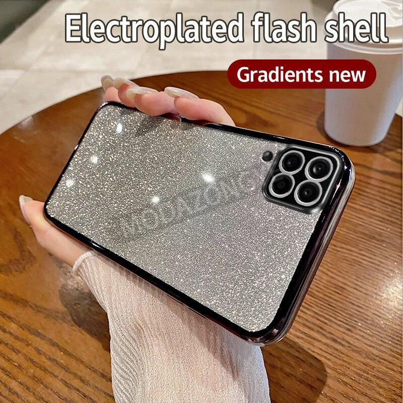 For Samsung Galaxy A12 Case Electroplating Luxury Soft Glitter TPU Back Cover Samsung Galaxy M12 Phone Casing For Girl Woman