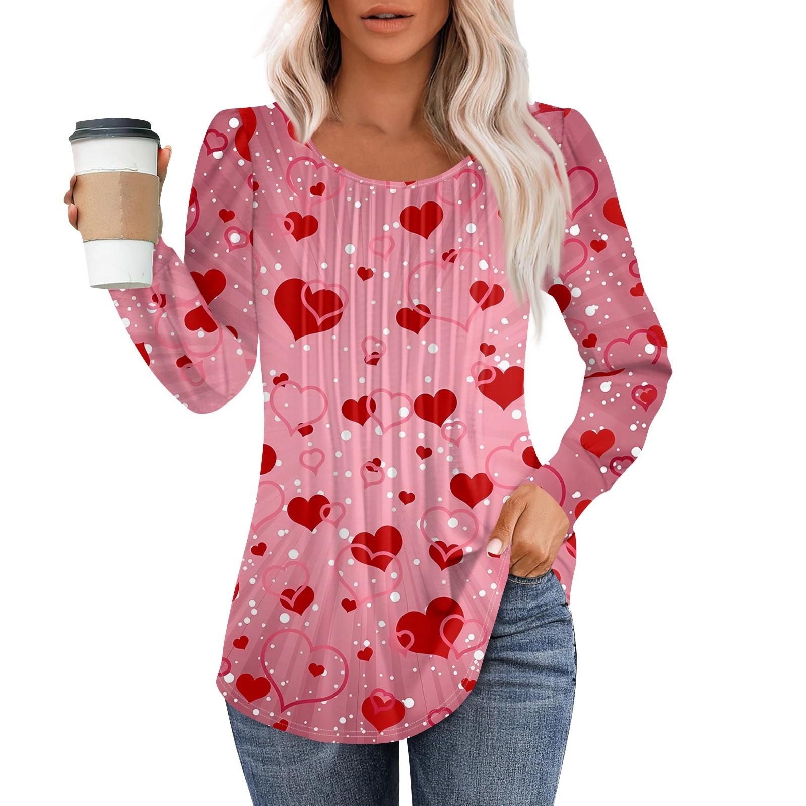 

Рубашки с длинным рукавом для женщин, топы, нарядные повседневные блузки, плиссированные топы-туники с круглым вырезом XL арбуз красный