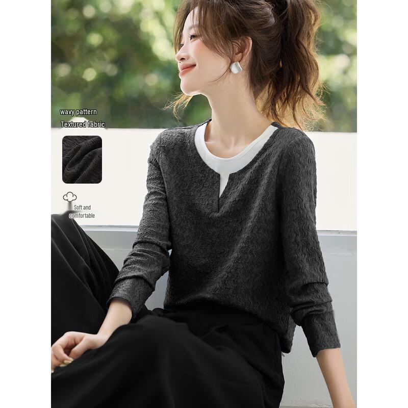 Mohan Yimei Textured Color Block Long Sleeve T-Shirt XL