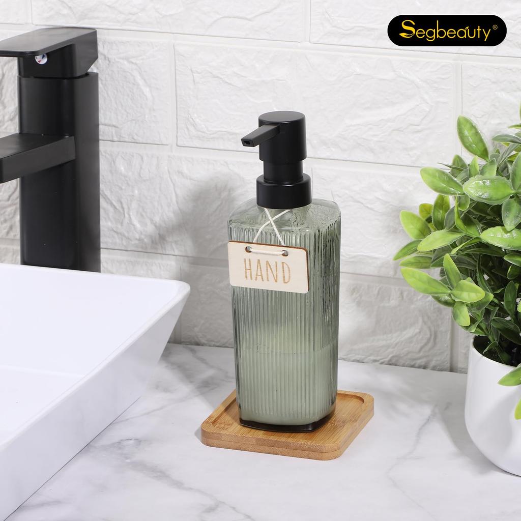 Segbeauty 350ml Olive Green Glass Liquid Hand Soap Dispenser, Refillable Shampoo Bottle, Stylish and Cute for Dishwashing Detergent, Hand Soap,